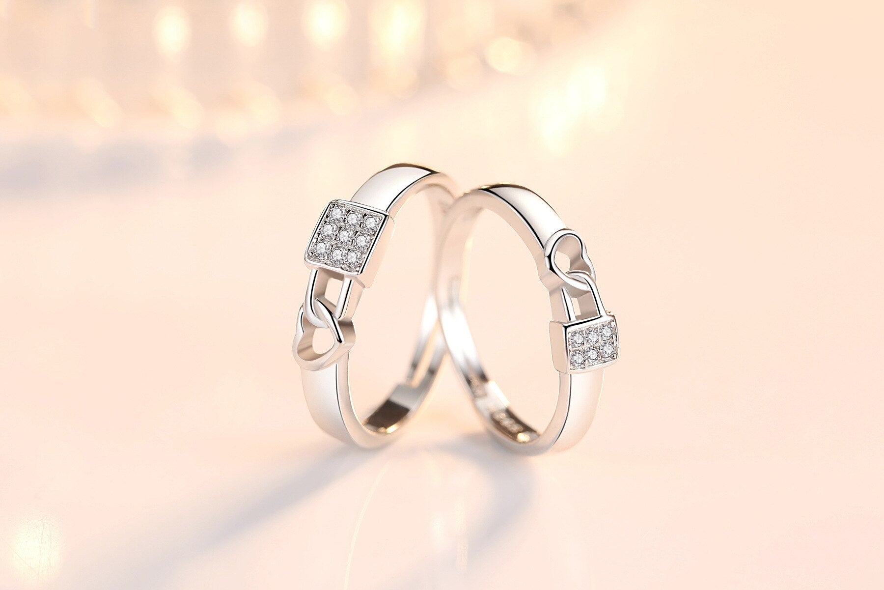 Croissant Lock & Chain Double Band Ring for Lovers